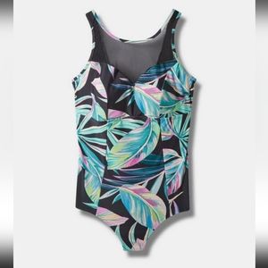 Torrid NWT 0X(12) Black Pretty Summer Leaves Mesh High Neck One Piece Sw…